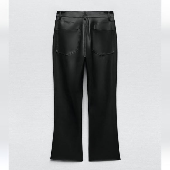 ZARA FLARED FAUX LEATHER  Pants BLACK Size 2 - Picture 7 of 11